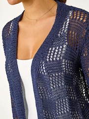 Roman Blue Pointelle Tape Patterned Cardigan - Image 5 of 5