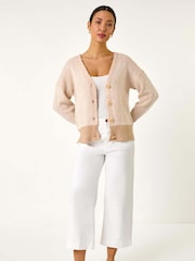 Roman Natural Textured V-Neck Knit Cardigan - Image 2 of 5