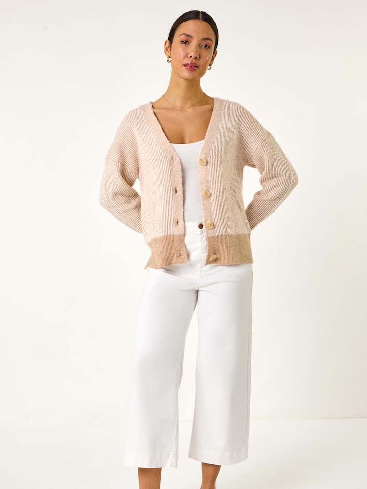 Roman Natural Textured V-Neck Knit Cardigan - Image 2 of 5