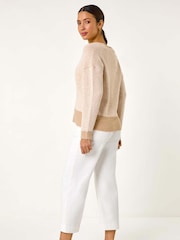 Roman Natural Textured V-Neck Knit Cardigan - Image 3 of 5
