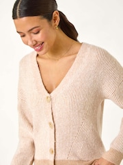 Roman Natural Textured V-Neck Knit Cardigan - Image 4 of 5