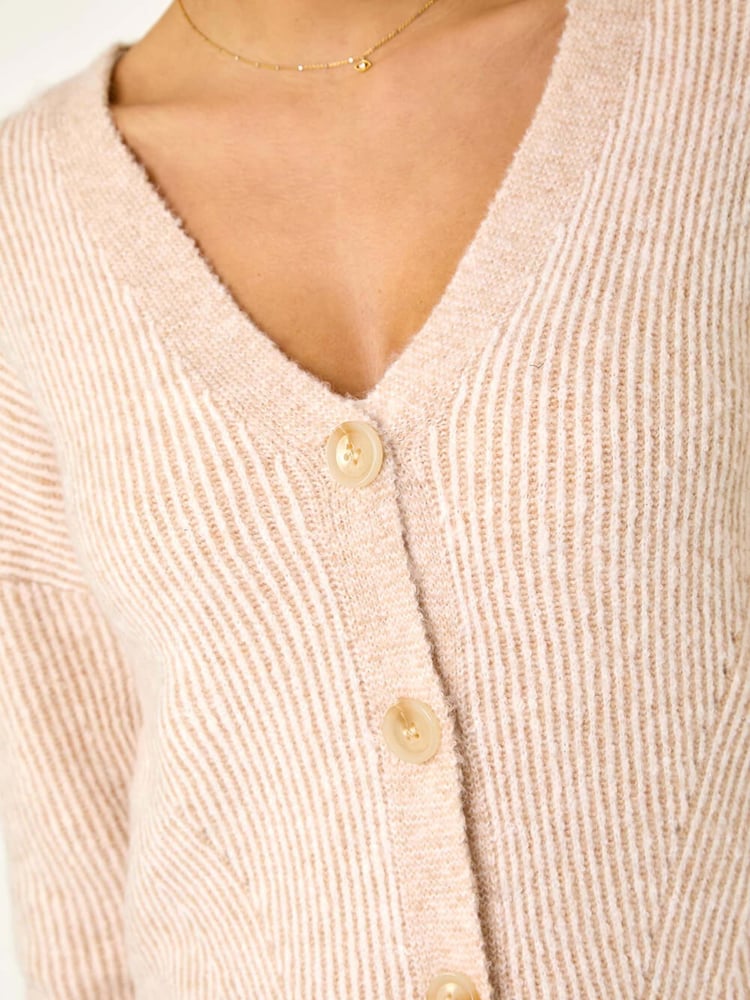Roman Natural Textured V-Neck Knit Cardigan - Image 5 of 5
