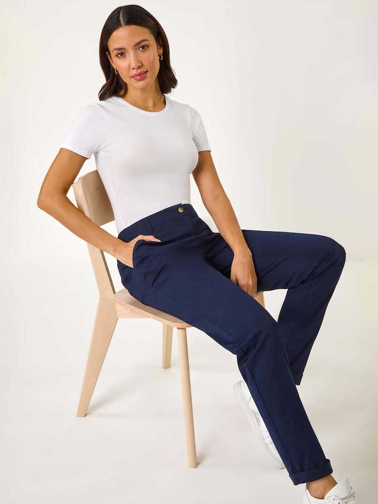Roman Blue Plain Cotton Chino Trousers - Image 1 of 5