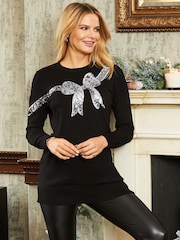 Sosandar Black Sequin Bow Longline Knit Jumper - Image 1 of 4