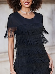 Sosandar Black Fringe Detail Mini Dress - Image 5 of 5