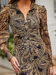 Sosandar Black Paisley Print Mesh Shirt Dress - Image 3 of 5