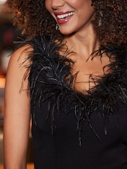 Sosandar Black Luxe Feather Trim Vest Top - Image 5 of 5