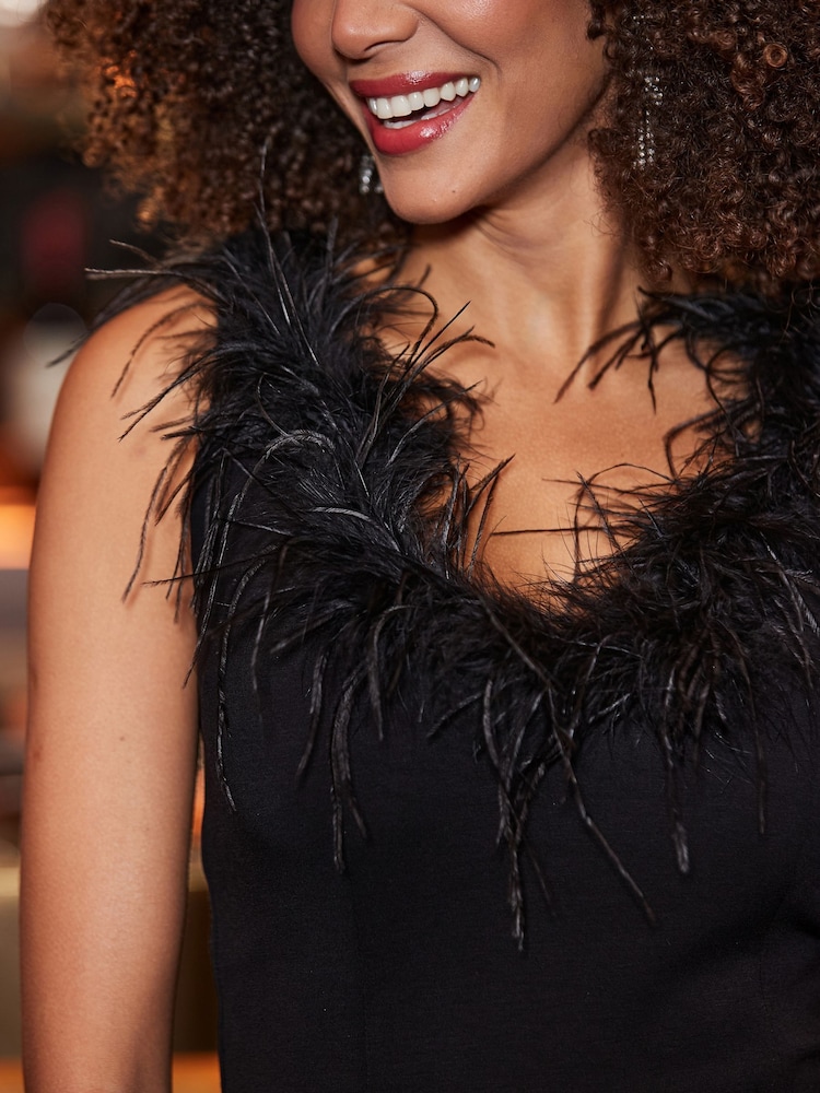 Sosandar Black Luxe Feather Trim Vest Top - Image 5 of 5