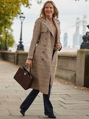 Sosandar Brown Heritage Check Trench Coat - Image 1 of 5