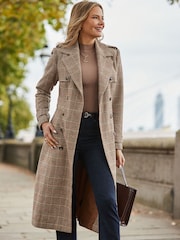 Sosandar Brown Heritage Check Trench Coat - Image 3 of 5