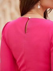 Sosandar Pink Ruffle Hem Fit & Flare Dress - Image 5 of 5