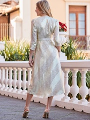 Sosandar Gold Petite Shimmering Metallic Animal Print Wrap Dress - Image 2 of 5