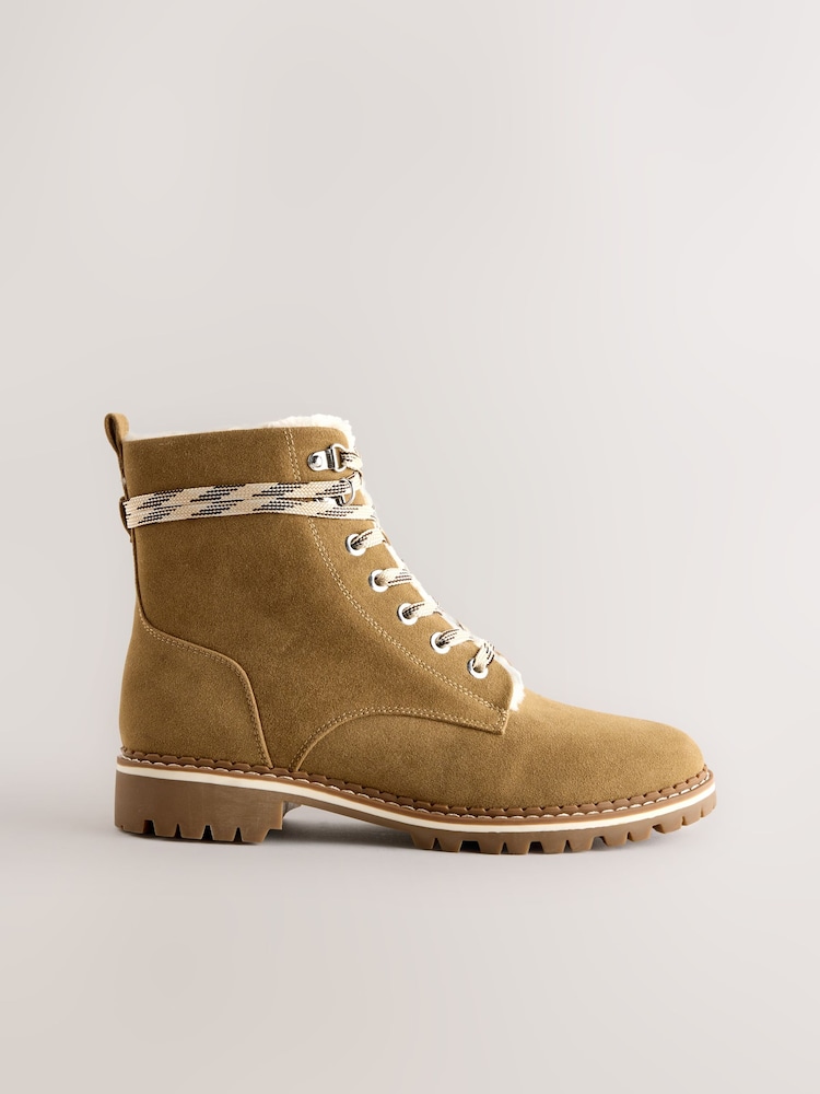 Tan Brown Forever Comfort® Faux Fur Lined Lace-Up Boots - Image 1 of 5