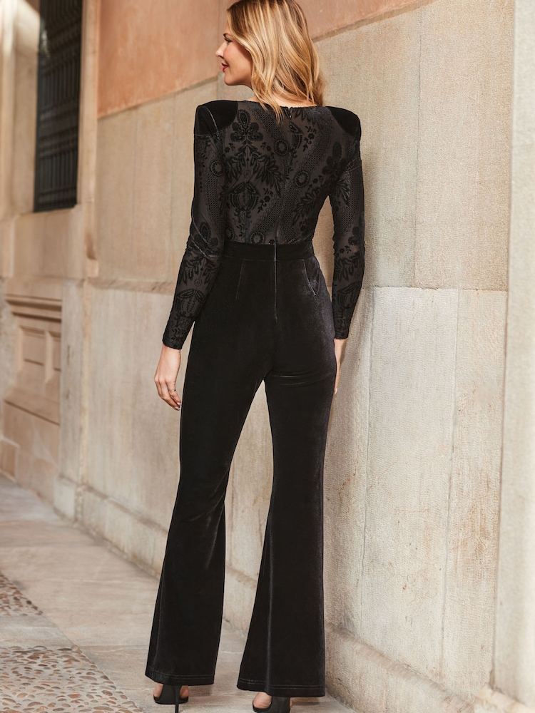 Sosandar Green Two Part Velvet Kick Flare Jumpsuit - Image 2 of 5