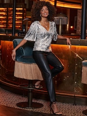 Sosandar Black Leather Tapered Leg Trousers - Image 1 of 3