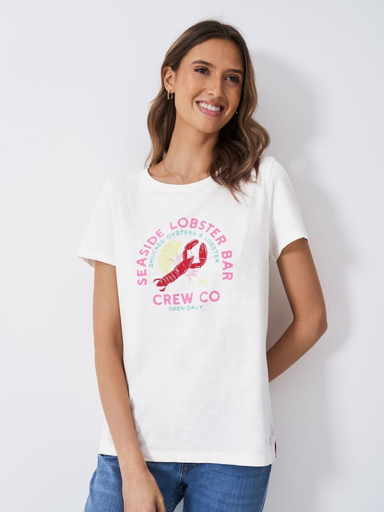 Crew Clothing Blue Crew Clothing Blue 100% Cotton Graphic Print Slub T-Shirt - Image 1 of 5
