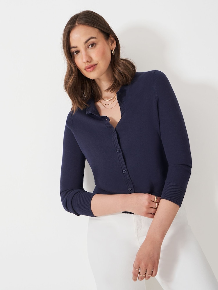 Crew Clothing Blue Crew Neck Cardigan - Image 1 of 5 Crew Clothing Blue Crew Neck Cardigan - Image 1 of 5