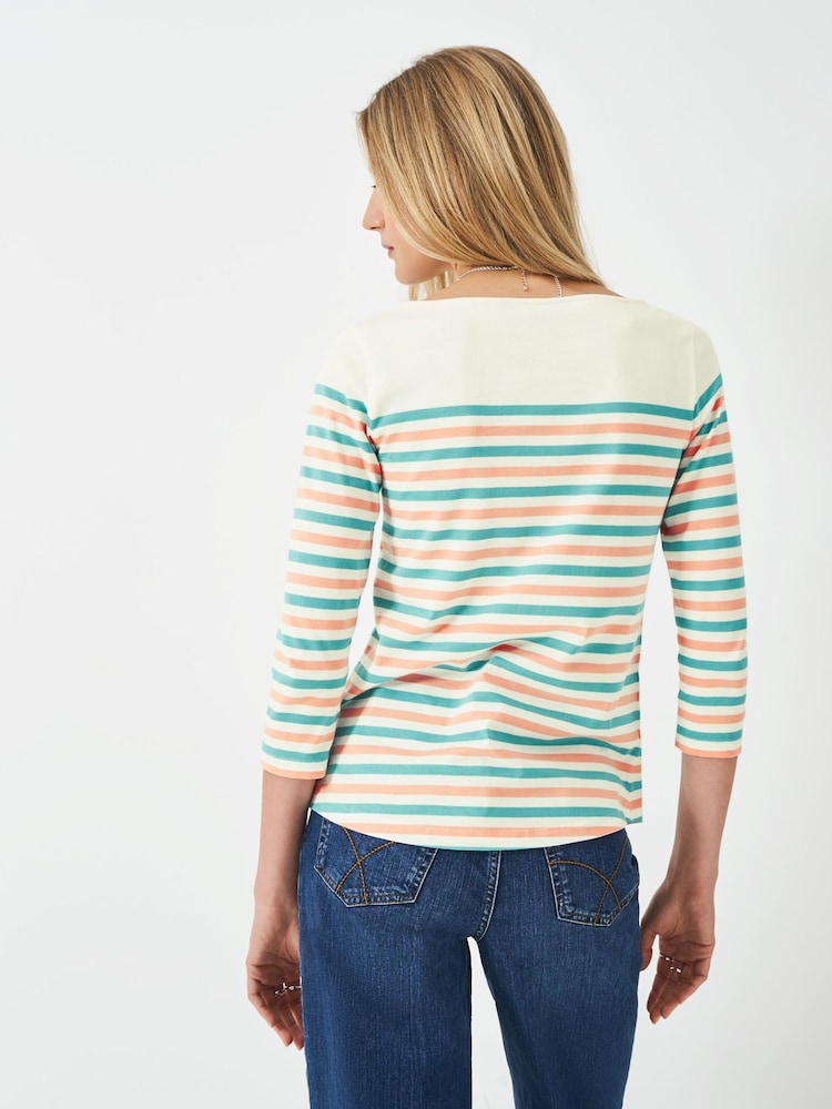 Crew Clothing Company White Ecru 100% Cotton Essential Breton Stripe Top - Image 2 of 5