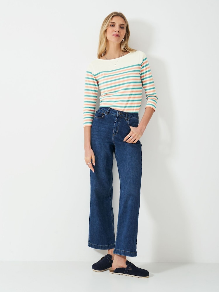 Crew Clothing Company White Ecru 100% Cotton Essential Breton Stripe Top - Image 3 of 5