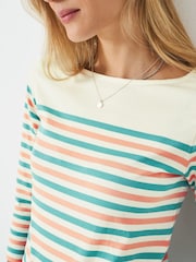 Crew Clothing Company White Ecru 100% Cotton Essential Breton Stripe Top - Image 4 of 5