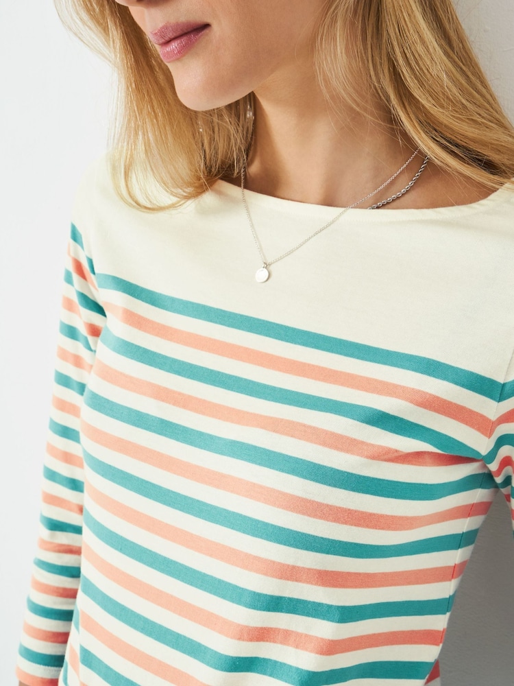 Crew Clothing Company White Ecru 100% Cotton Essential Breton Stripe Top - Image 4 of 5