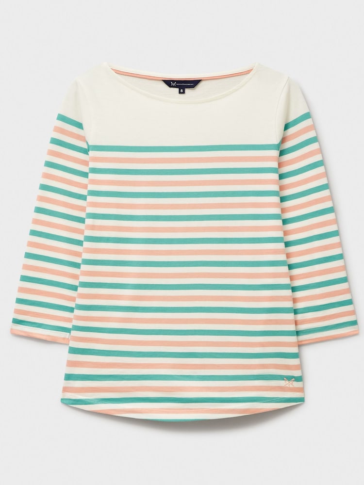 Crew Clothing Company White Ecru 100% Cotton Essential Breton Stripe Top - Image 5 of 5