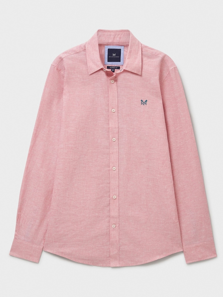 Crew Clothing Pink Long Sleeve Linen Shirt - Image 5 of 5