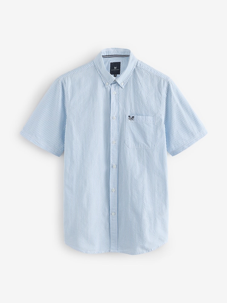 Crew Clothing Blue Short Sleeve Seersucker Stripe Shirt - Image 1 of 1