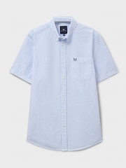 Crew Clothing Blue Short Sleeve Seersucker Stripe Shirt - Image 5 of 5