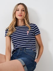 Crew Clothing Company Blue Embroidered Breton 100% Cotton T-Shirt - Image 1 of 5