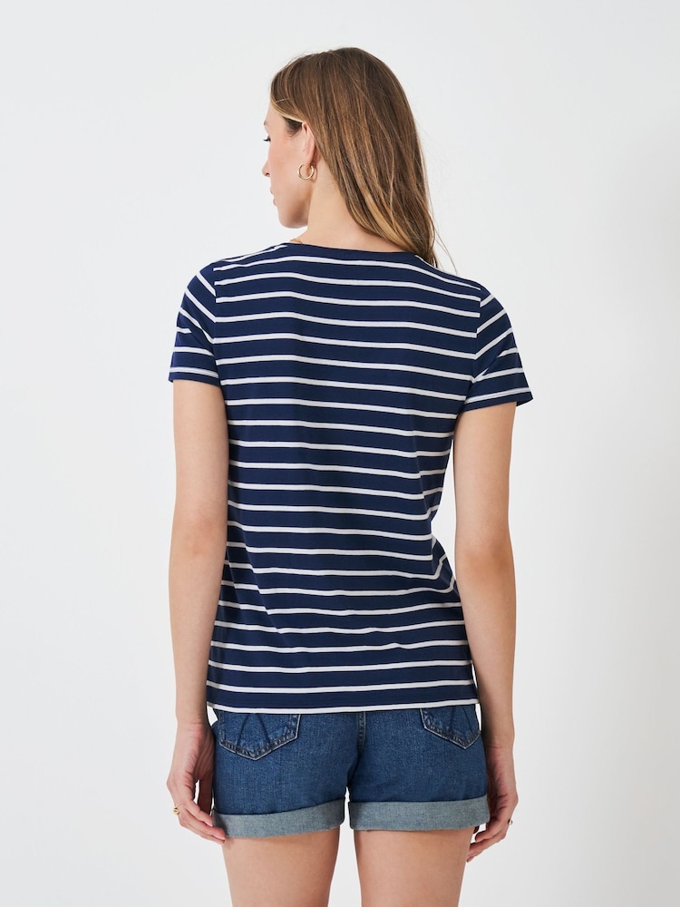 Crew Clothing Company Blue Embroidered Breton 100% Cotton T-Shirt - Image 2 of 5