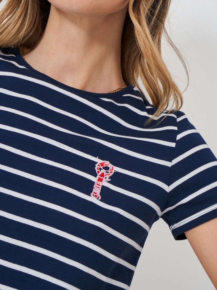 Crew Clothing Company Blue Embroidered Breton 100% Cotton T-Shirt - Image 4 of 5