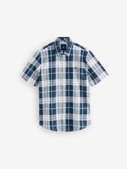 Crew Clothing Blue Short Sleeve Check Linen Shirt - Image 1 of 1