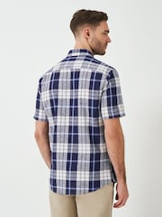 Crew Clothing Blue Short Sleeve Check Linen Shirt - Image 3 of 5
