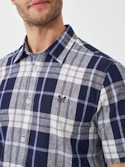 Crew Clothing Blue Short Sleeve Check Linen Shirt - Image 4 of 5