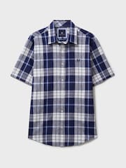 Crew Clothing Blue Short Sleeve Check Linen Shirt - Image 5 of 5