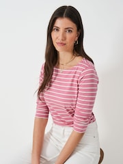 Crew Clothing Company Pink 100% Cotton Essential Breton Stripe Top - Image 1 of 5