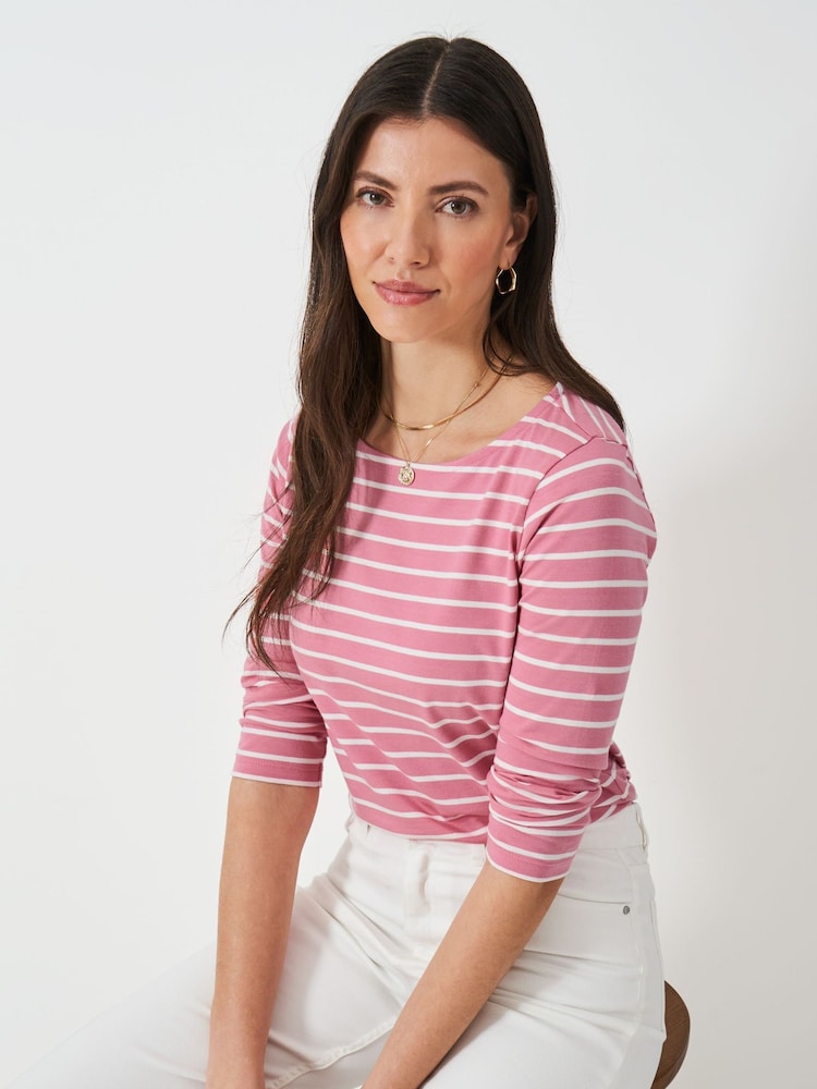 Crew Clothing Company Pink 100% Cotton Essential Breton Stripe Top - Image 1 of 5