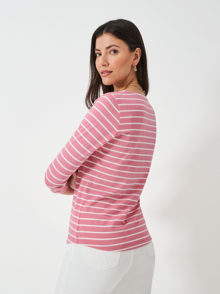 Crew Clothing Company Pink 100% Cotton Essential Breton Stripe Top - Image 2 of 5