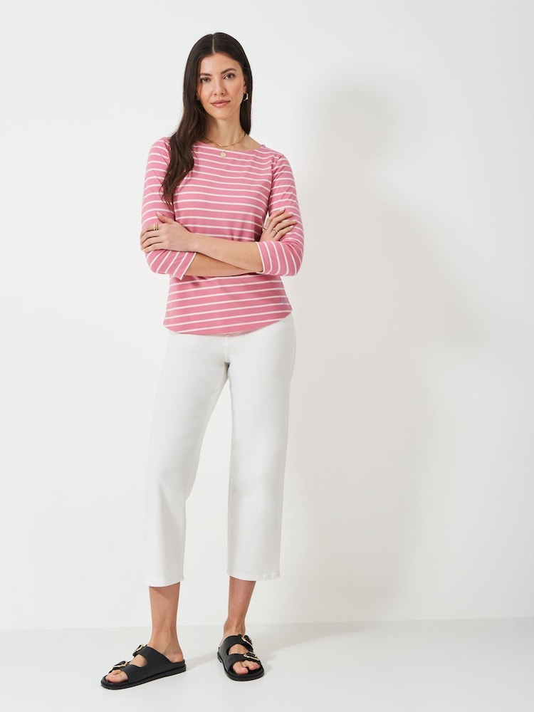 Crew Clothing Company Pink 100% Cotton Essential Breton Stripe Top - Image 3 of 5
