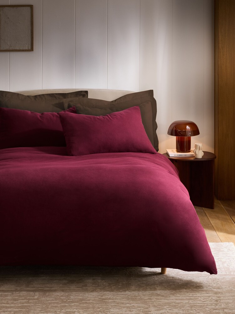 Burgundy Red Brushed Supersoft Cotton Duvet Cover And Pillowcase Set - Image 1 of 5