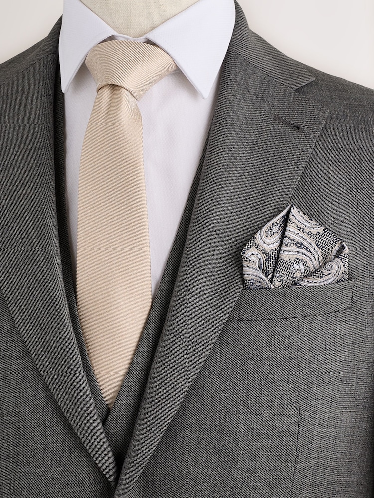 Neutral Tie and Pocket Square Set - Image 1 of 2