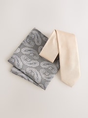 Neutral Tie and Pocket Square Set - Image 2 of 2