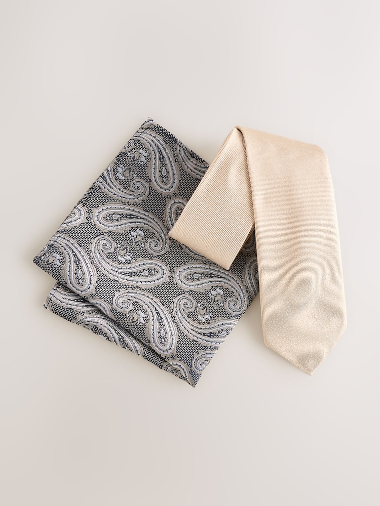 Neutral Tie and Pocket Square Set - Image 2 of 2