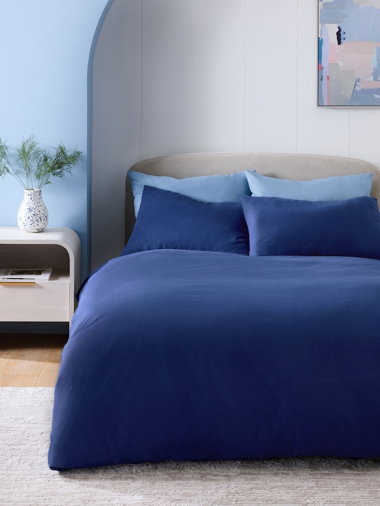 Navy Brushed Supersoft Cotton Duvet Cover And Pillowcase Set - Image 1 of 5 Navy Brushed Supersoft Cotton Duvet Cover And Pillowcase Set - Image 1 of 5