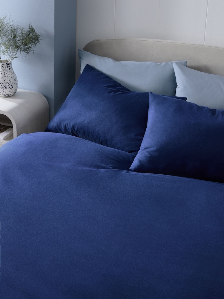 Navy Brushed Supersoft Cotton Duvet Cover And Pillowcase Set - Image 2 of 5 Navy Brushed Supersoft Cotton Duvet Cover And Pillowcase Set - Image 2 of 5