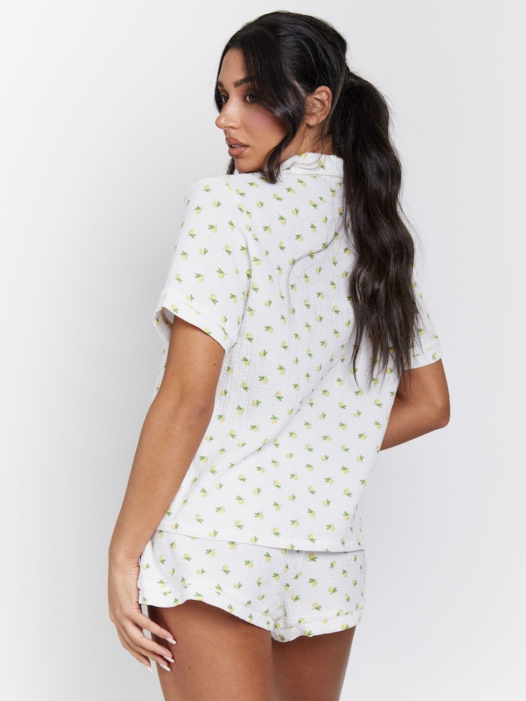 Loungeable Yellow Cotton Waffle Short Sleeved Short Set - Image 2 of 6