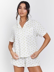Loungeable Yellow Cotton Waffle Short Sleeved Short Set - Image 4 of 6