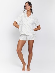 Loungeable Yellow Cotton Waffle Short Sleeved Short Set - Image 6 of 6