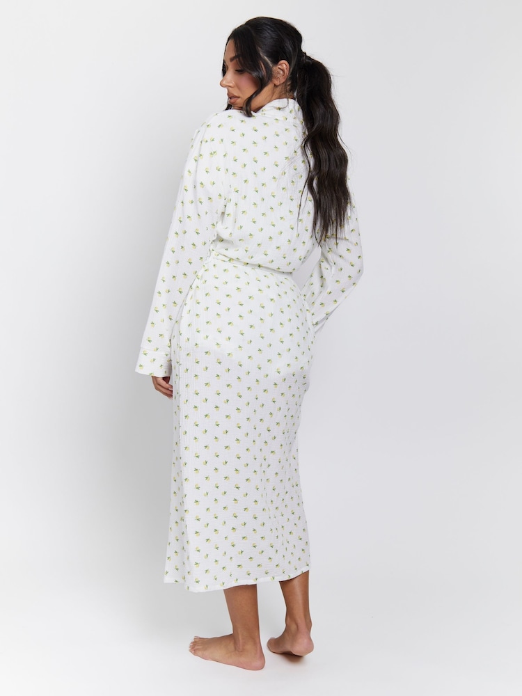 Loungeable Yellow 100% Cotton Waffle Robe - Image 2 of 6